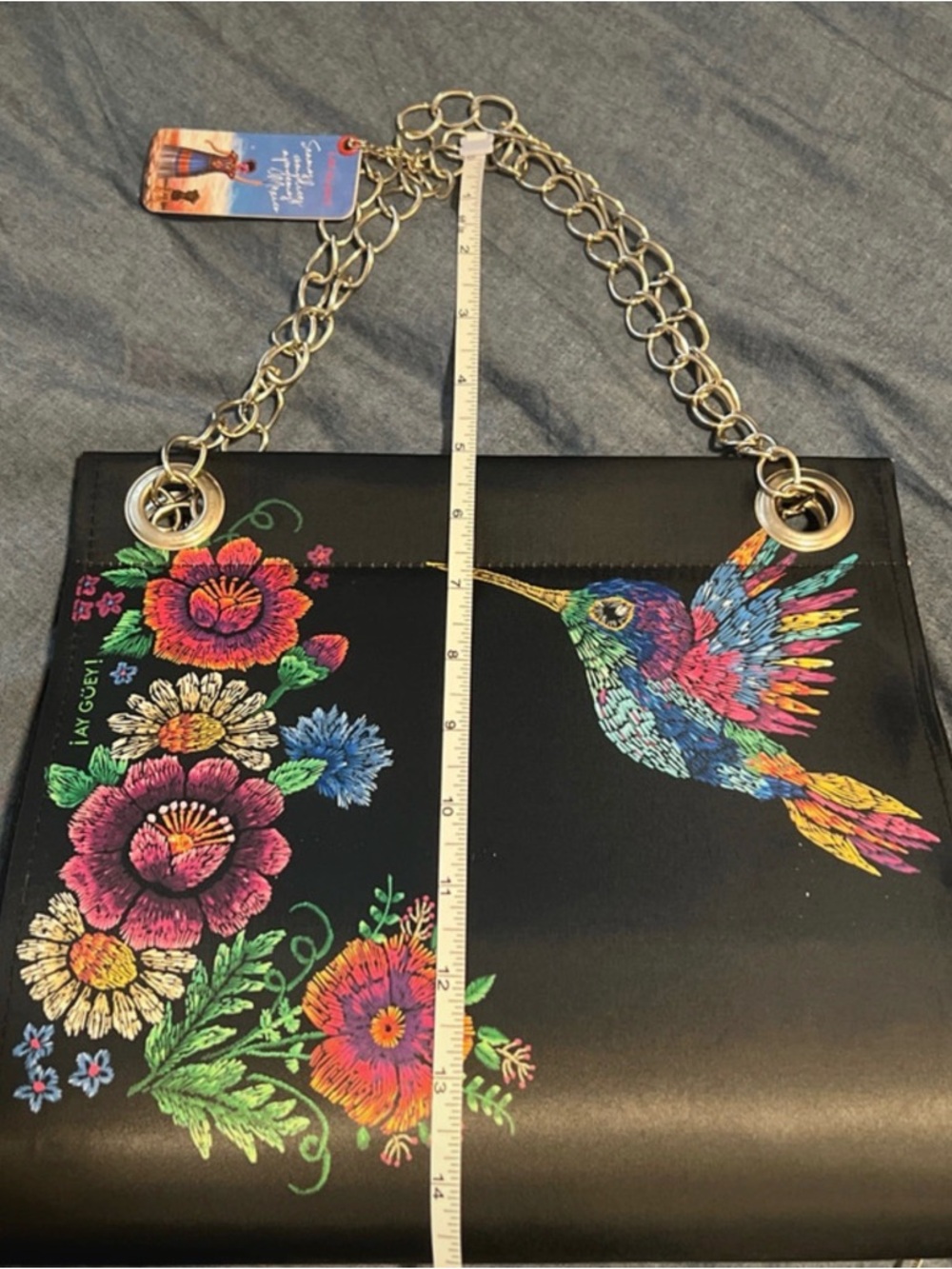 Hummingbird Floral Shoulder Bag - Black - Picture 7 of 7